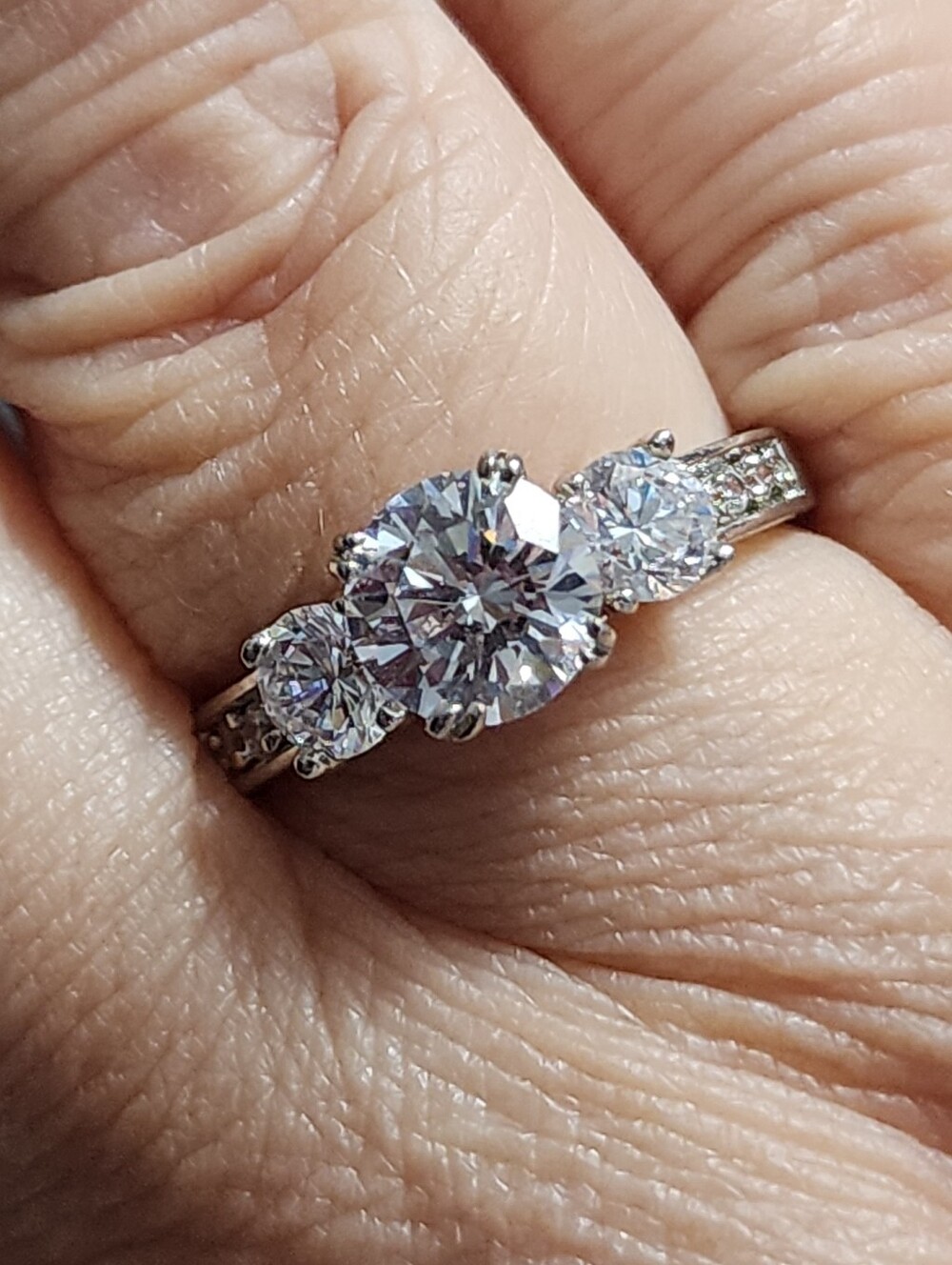 Three Moissanite Silver Plated Engagement Ring-PSC